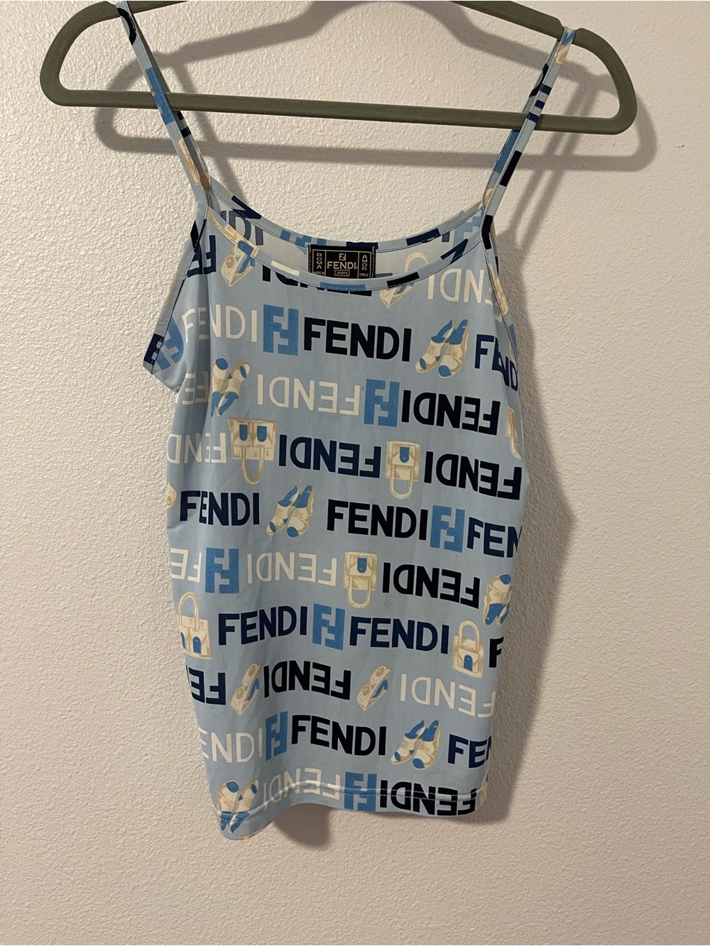Vintage Fendi Jeans Printed Silk-Look Camisole Made in Italy